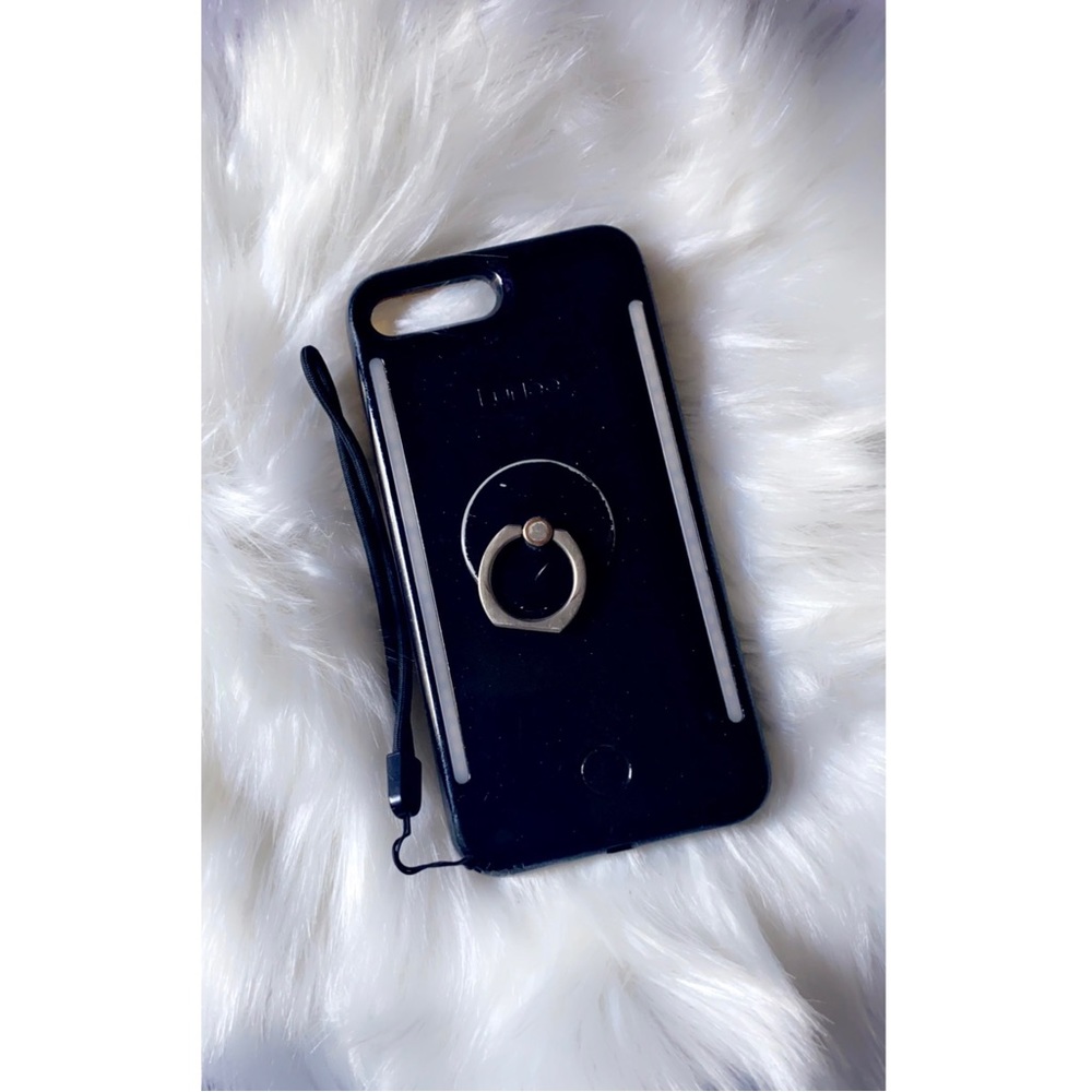 LuMee Duo Vibes Black Glitter iPhone 8+/7+/6/6s+ Case & Black LuMee Ring